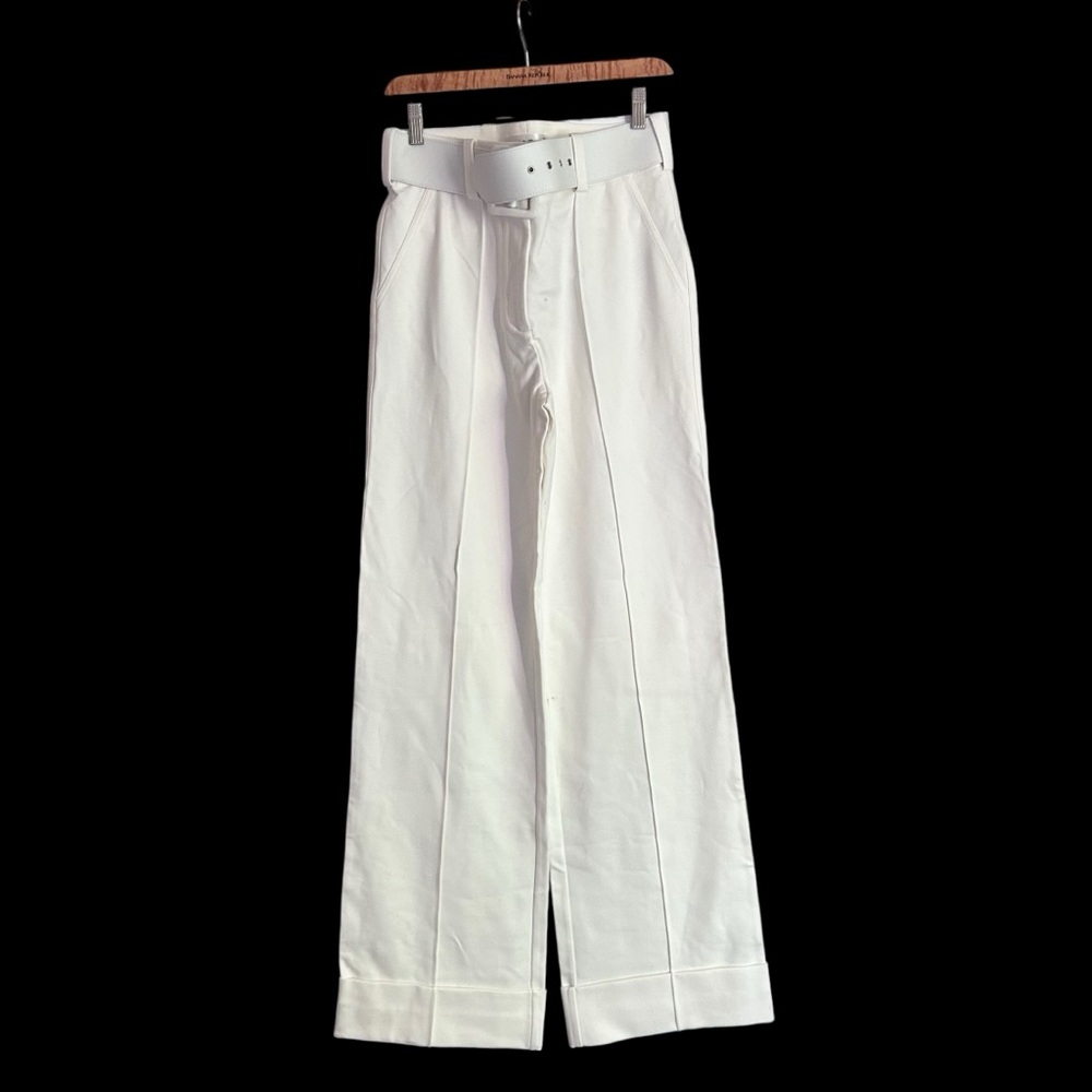 NWT VB Belted Wide‑Leg Stretch Ponte Pants in Ivory Victoria Victoria Beckham - Picture 2 of 14
